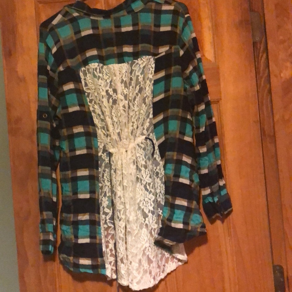 Small Blue Plaid and Lace Shirt